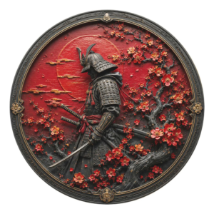Placa Decorativa Samurai Flores Escarlates Arte Oriental 2d Samurai Flores Escarlates