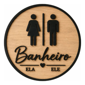 Placa Decorativa Banheiro Ela E Ele Unissex Sinalização Banheiro Ela E Ele