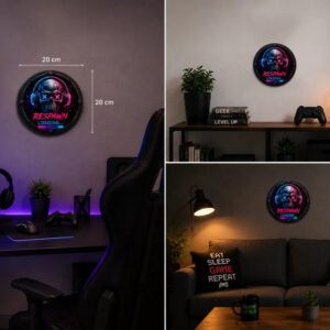 Placa Decorativa Respawn Loading Caveira Gamer Neon Em Mdf Respawn Loading