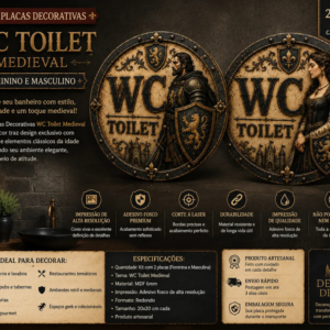 Kit 2 Placas Decorativas Wc Toilet Medieval Fem E Masc Mdf Kit Toilet Medieval Feminino E Masculino
