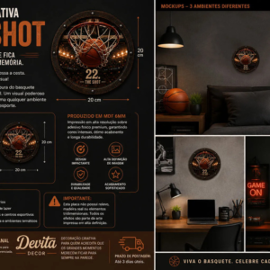 Placa Decorativa The Shot Basquete Em Mdf 20x20cm The Shot Basquete