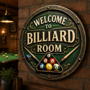 Placa Decorativa Bem-vindo À Sala De Sinuca Estilo Vintage Welcome To Billiard Room