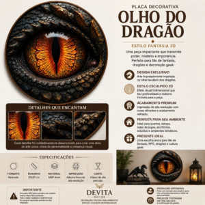Placa Decorativa Olho Do Dragão Estilo Fantasia Mdf 20x20cm Olho Do Dragão