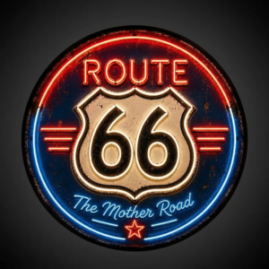 Placa Decorativa Route 66 Vintage Estilo Retrô Americano Mdf Route 66 Neon