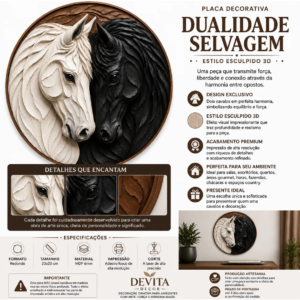 Placa Decorativa Dualidade Selvagem Efeito Esculpido Cavalos Dualidade Selvagem Estilo