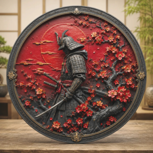 Placa Decorativa Samurai Flores Escarlates Arte Oriental 2d Samurai Flores Escarlates