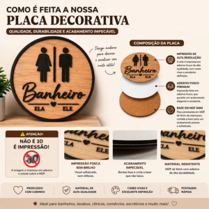 Placa Decorativa Banheiro Ela E Ele Unissex Sinalização Banheiro Ela E Ele