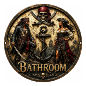 Placa 2d Banheiro Pirata Bathroom Elementos Náuticos 20x20cm Banheiro Pirata