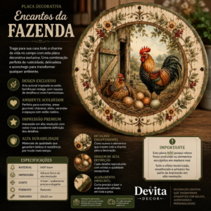 Placa Decorativa Galo Galinha  Estilo Farmhouse Vintage Encantos Da Fazenda Vintage