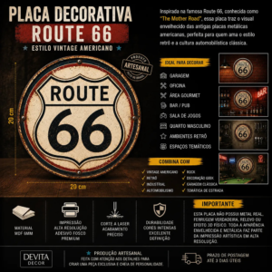 Placa Decorativa Route 66 Vintage Estilo Retrô Americano Mdf Route 66