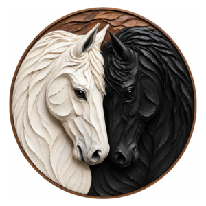 Placa Decorativa Dualidade Selvagem Efeito Esculpido Cavalos Dualidade Selvagem Estilo