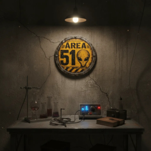 Placa Decorativa Área 51 Alienígena Estilo Industrial Retrô Área 51 Alienígena Envelhecido