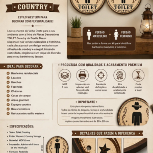 Placa Decorativa Country Toilet Banheiro Masculino
