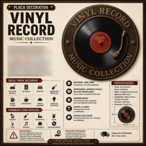 Placa Vinyl Record Music Collection Estilo Vintage Retrô Mdf Vinyl Record Music Retro