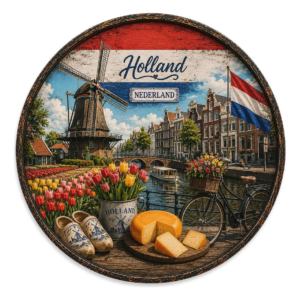 Placa Decorativa Holanda Moinhos, Tulipas, Canais E Cultura Holanda