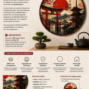 Placa Decorativa Mdf – Tradição Japonesa Monte Fuji Torii Tradição Japonesa