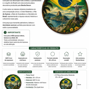 Placa Decorativa Brasil Cristo Redentor Pão De Açúcar Brasil