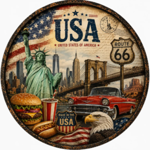 Placa Decorativa Estados Unidos Estátua Da Liberdade Cultura Eua