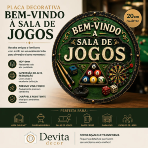 Placa Decorativa Redonda Bem-vindo À Sala De Jogos Mdf Bem-vindo À Sala De Jogos