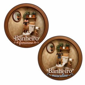 Placa Decorativa Mdf Redonda Banheiro Dog Cachorro feminino e masculino