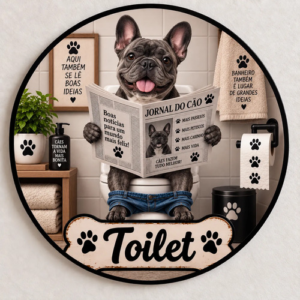 Placa Decorativa Redonda Toilet Cachorro Dog Pet Buldogue Francês