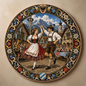 Placa Decorativa Redonda Alemanha Dança, Cultura E Tradição Dança Alemã