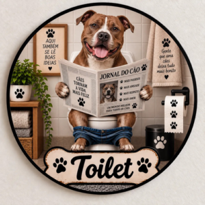 Placa Decorativa Redonda Toilet Cachorro Dog Pet Pitbull