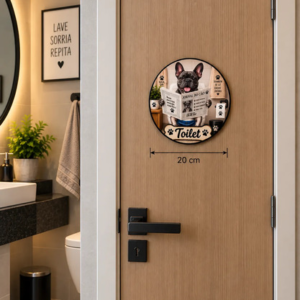 Placa Decorativa Redonda Toilet Cachorro Dog Pet Buldogue Francês