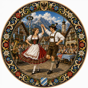 Placa Decorativa Redonda Alemanha Dança, Cultura E Tradição Dança Alemã
