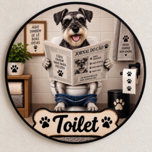 Placa Decorativa Redonda Toilet Cachorro Dog Pet Schnauzer