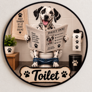 Placa Decorativa Redonda Toilet Cachorro Dog Pet Dálmata