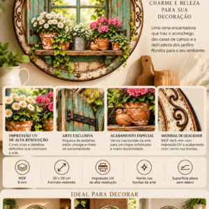 Placa Decorativa Janela Rústica Com Flores Mdf 20x20cm Decor Janela Rústica Flores