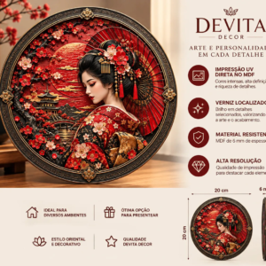 Placa Decorativa Gueixa Japonesa Mdf Uv | Devita Decor Gueixa Japonesa