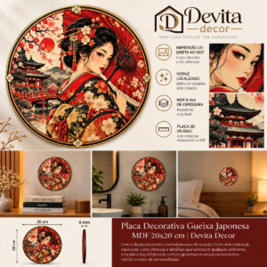 Placa Decorativa Gueixa Tradicional Japonesa Impressão Uv Gueixa Tradicional Japonesa