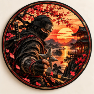 Placa Decorativa Ninja Japonêsarte Oriental Shuriken Imp Uv Samurai Japonês Cerejeiras
