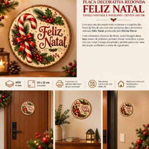 Placa Decorativa Mdf Feliz Natal Vintage Merry Christmas Feliz Natal