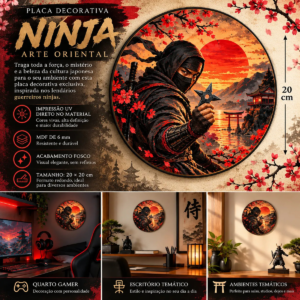 Placa Decorativa Ninja Japonêsarte Oriental Shuriken Imp Uv Samurai Japonês Cerejeiras