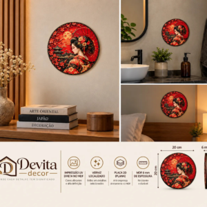 Placa Decorativa Gueixa Japonesa Mdf Uv | Devita Decor Gueixa Japonesa