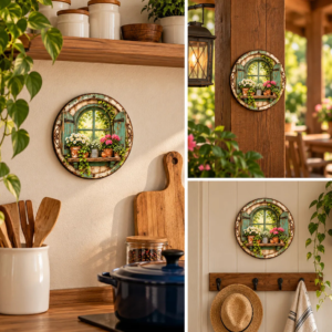 Placa Decorativa Janela Rústica Com Flores Mdf 20x20cm Decor Janela Rústica Flores